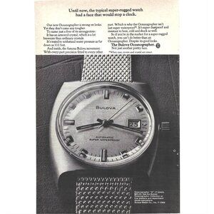 Bulova Advertisement Watch Oceanographer 1960s Vintage Print Ad 9 inch Tall